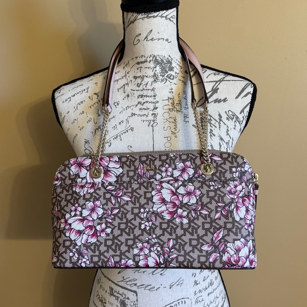 DKNY Multicolor Floral Print Leather Zip Satchel